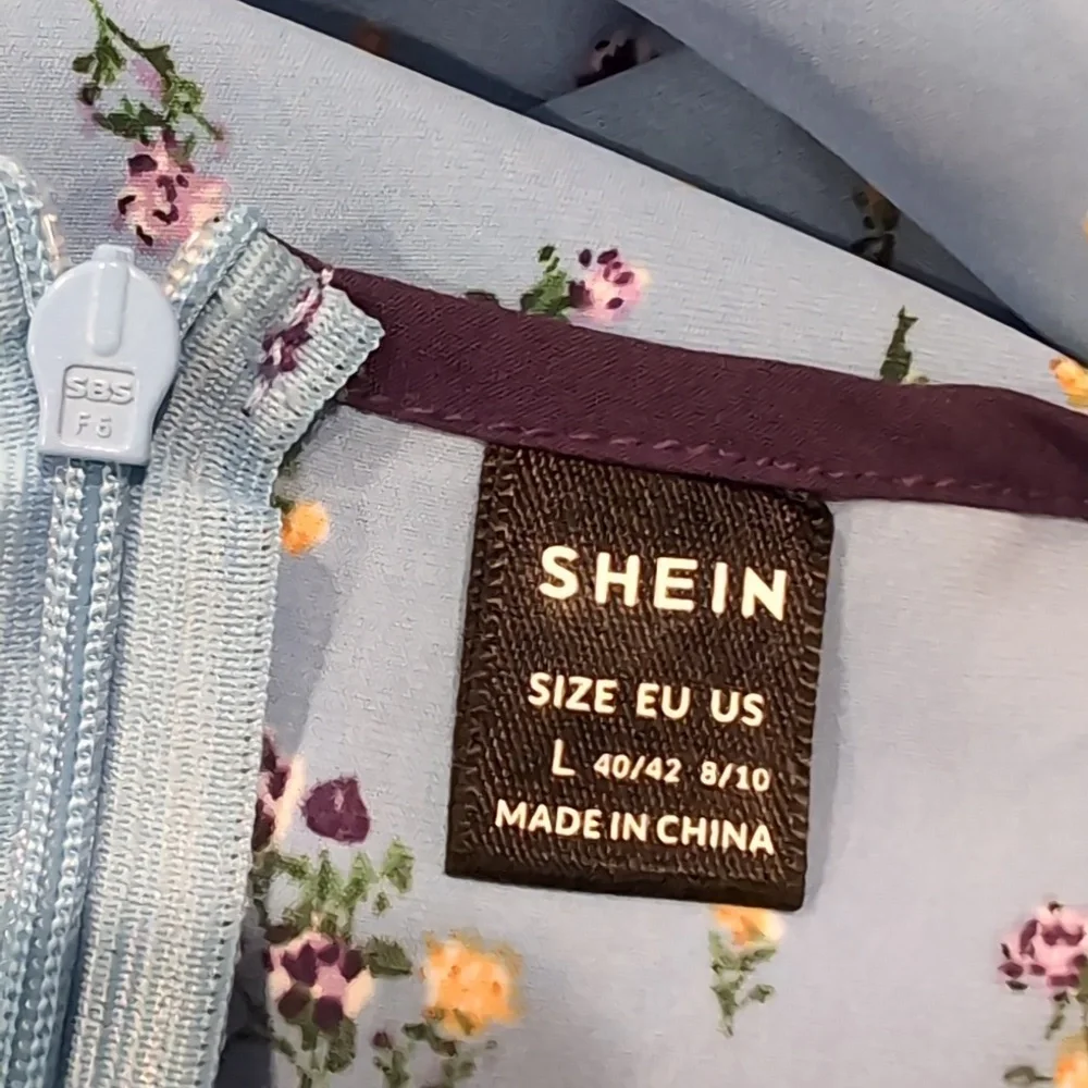 SHEIN Blue And Purple Floral Sweetheart Neckline Short Sleeve Midi Maxi Dress L
